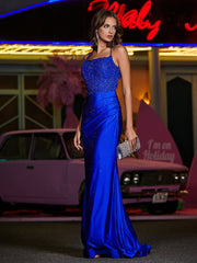 Offener Rücken Lang Meerjungfrau Kleid Königsblau