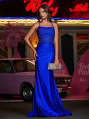 Offener Rücken Lang Meerjungfrau Kleid Königsblau