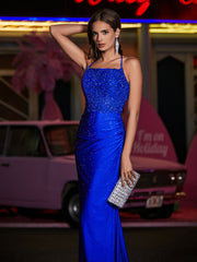 Offener Rücken Lang Meerjungfrau Kleid Königsblau