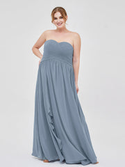 Herz-Ausschnitt Empire-Linie Chiffon Bridemsiad Kleid Staubiges Blau