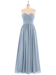 Chiffon Brautjungfernkleider Cross-Gefaltet Mieder Staubiges Blau
