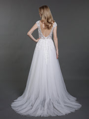 Offener Rücken Tüll Brautkleid mit Capped Ärmels Elfenbein