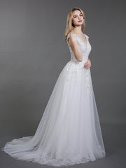 Offener Rücken Tüll Brautkleid mit Capped Ärmels Elfenbein