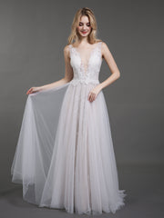 Spitze und Tüll Einfach Strand Brautkleid Elfenbein