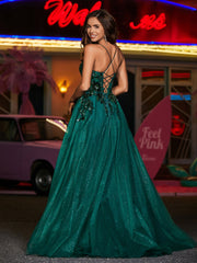 A-Linie Korsett Oberteil Tüll Ballkleid Dunkelgrün