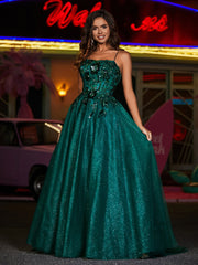 A-Linie Korsett Oberteil Tüll Ballkleid Dunkelgrün