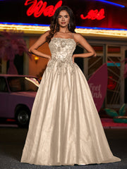 A-Linie Korsett Oberteil Tüll Ballkleid Champagner