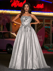 A-Linie Korsett Oberteil Tüll Ballkleid Silber