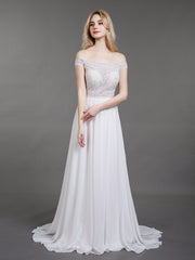 Off-The-Schulter Brautkleid mit Transparentem Oberteil Champagner