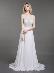 Off-The-Schulter Brautkleid mit Transparentem Oberteil Elfenbein