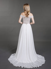 Off-The-Schulter Brautkleid mit Transparentem Oberteil Champagner