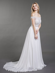 Off-The-Schulter Brautkleid mit Transparentem Oberteil Weiß