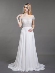 Off-The-Schulter Brautkleid mit Transparentem Oberteil Champagner