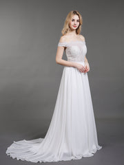 Off-The-Schulter Brautkleid mit Transparentem Oberteil Weiß