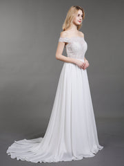 Off-The-Schulter Brautkleid mit Transparentem Oberteil Champagner