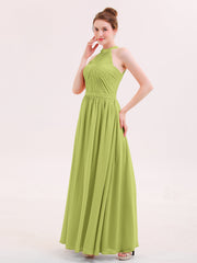 Neckholder Chiffon lange Brautjungfernkleid mit Gürtel Klee