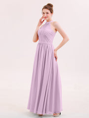 Neckholder Chiffon lange Brautjungfernkleid mit Gürtel Blauregen