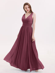 Double Perlenstickerei Träger Chiffon Kleid mit V-Ausschnitt Maulbeere