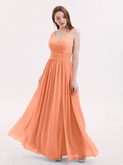 Double Perlenstickerei Träger Chiffon Kleid mit V-Ausschnitt Papaya