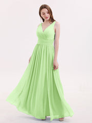 Double Perlenstickerei Träger Chiffon Kleid mit V-Ausschnitt Salbei