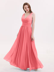 Double Perlenstickerei Träger Chiffon Kleid mit V-Ausschnitt Wassermelone