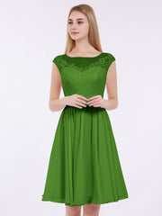 Chiffon und Spitze Kurz Brautsmaid Kleid Moos