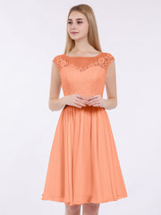 Chiffon und Spitze Kurz Brautsmaid Kleid Papaya