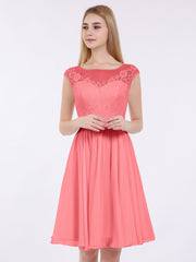 Chiffon und Spitze Kurz Brautsmaid Kleid Wassermelone