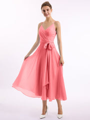 Spaghetti Träger T-Länge Kleid mit Bowknot Wassermelone