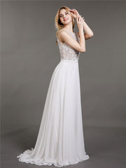 Spitze und Chiffon Brautkleid mit Perlen Weiß