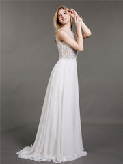 Spitze und Chiffon Brautkleid mit Perlen Champagner