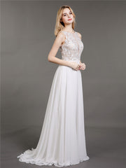 Spitze und Chiffon Brautkleid mit Perlen Champagner