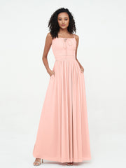 Quadratisch Ausschnitt Chiffon Maxi Kleider mit Taschen Koralle