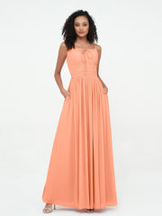 Quadratisch Ausschnitt Chiffon Maxi Kleider mit Taschen Papaya