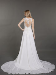 Illusion Ausschnitt Chiffon mit Perlenstickerei Brautkleid Champagner