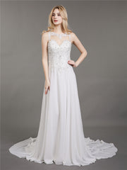 Illusion Ausschnitt Chiffon mit Perlenstickerei Brautkleid Elfenbein