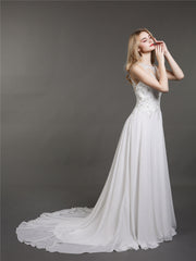 Illusion Ausschnitt Chiffon mit Perlenstickerei Brautkleid Champagner