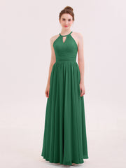 Neckholder lange Chiffon Kleid der Brautjungfern Dunkelgrün