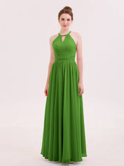 Neckholder lange Chiffon Kleid der Brautjungfern Moos