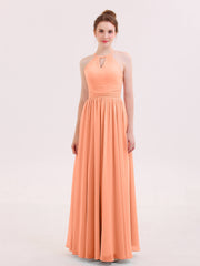 Neckholder lange Chiffon Kleid der Brautjungfern Papaya