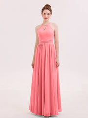 Neckholder lange Chiffon Kleid der Brautjungfern Wassermelone
