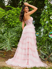 Korsett Oberteil Illusion Top Tüll Stufenkleider Zartrosa