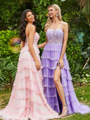 Korsett Oberteil Illusion Top Tüll Stufenkleider Zartrosa