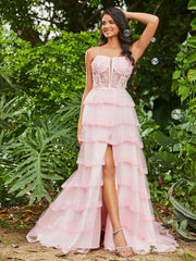 Korsett Oberteil Illusion Top Tüll Stufenkleider Zartrosa