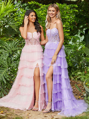 Korsett Oberteil Illusion Top Tüll Stufenkleider Zartrosa