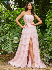 Korsett Oberteil Illusion Top Tüll Stufenkleider Zartrosa