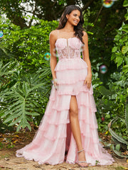 Korsett Oberteil Illusion Top Tüll Stufenkleider Zartrosa