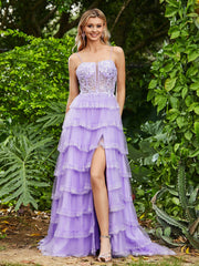 Korsett Oberteil Illusion Top Tüll Stufenkleider Lila