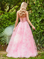 Korsett Oberteil Sweep-Zug A-Linie Kleid Bonbonrosa