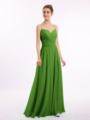 Spaghetti Träger Chiffon Kleid mit Herz-Ausschnitt Moos